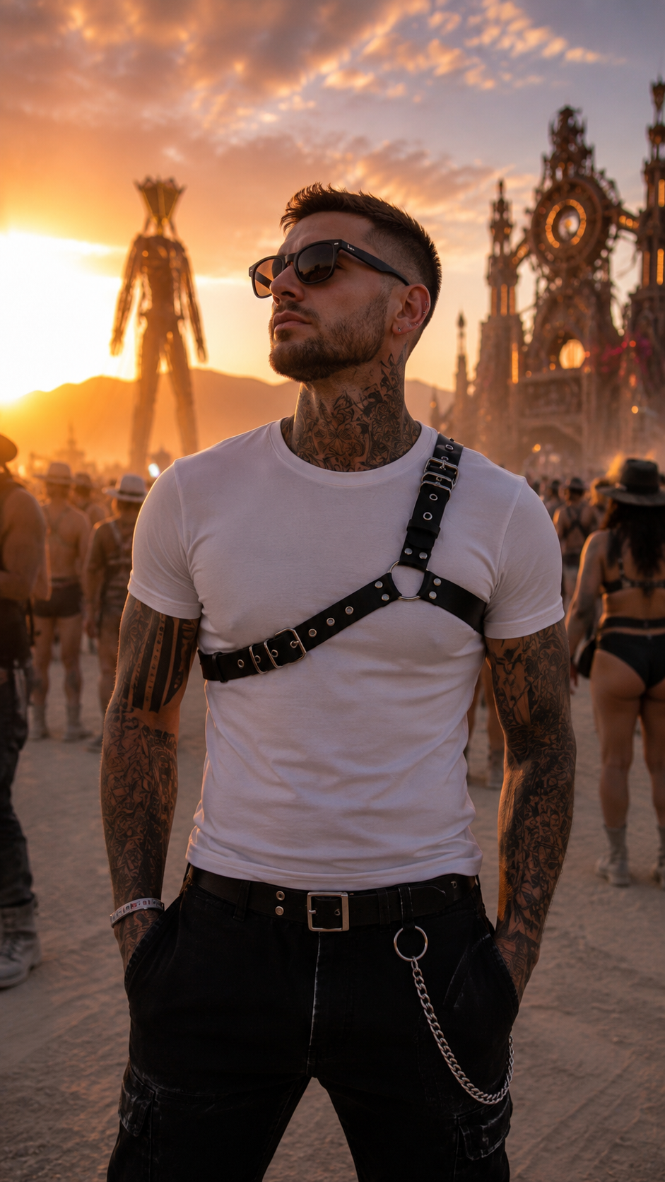 Men's Vegan Leather Chest Harness: Asymmetric One-Shoulder Design