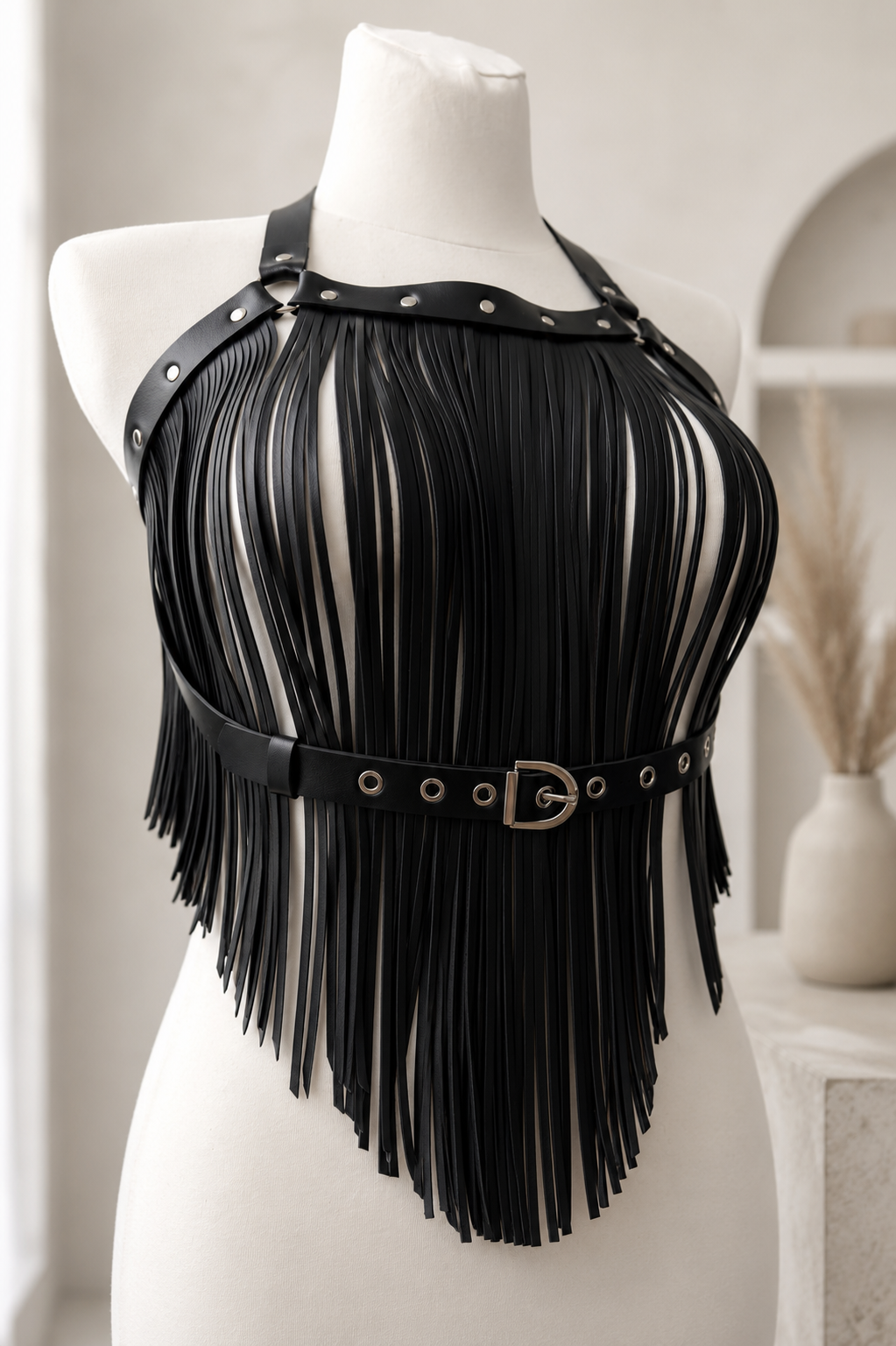 Black Fringe Harness Top – Festival Statement Body Harness
