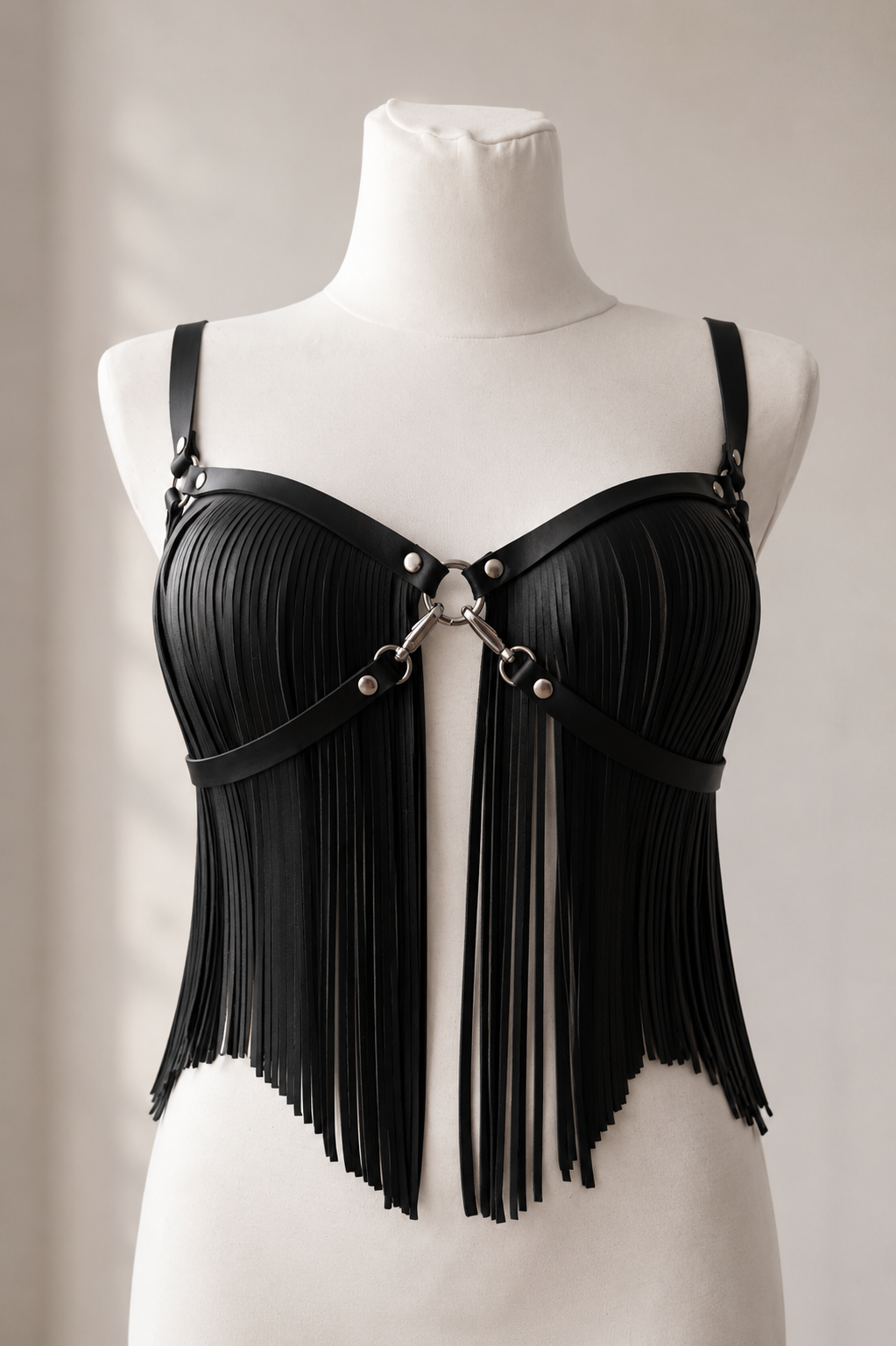 Black Fringe Harness Top – Festival Statement Body Harness