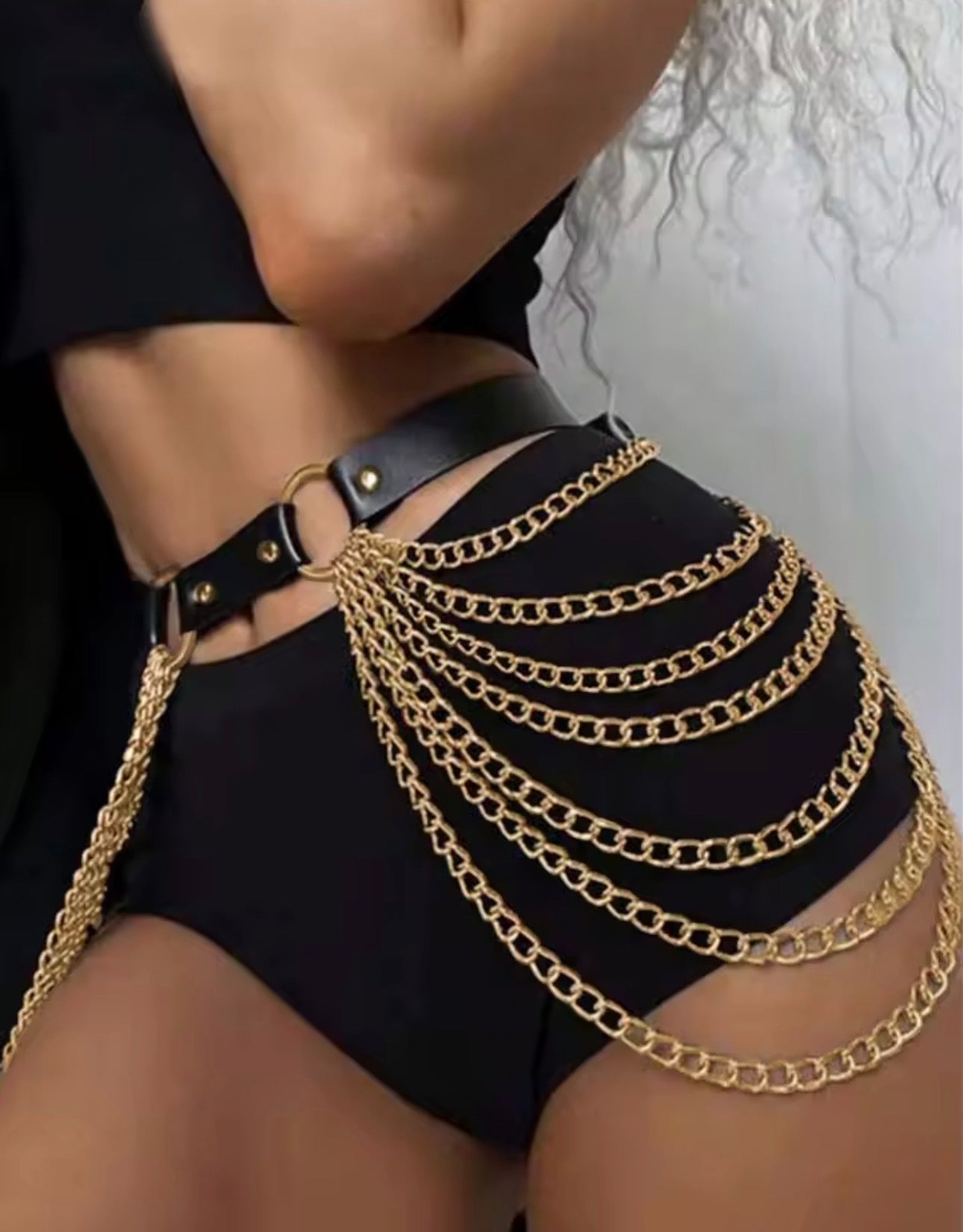 Leather Gold Chain Belt: Handmade Adjustable Waist