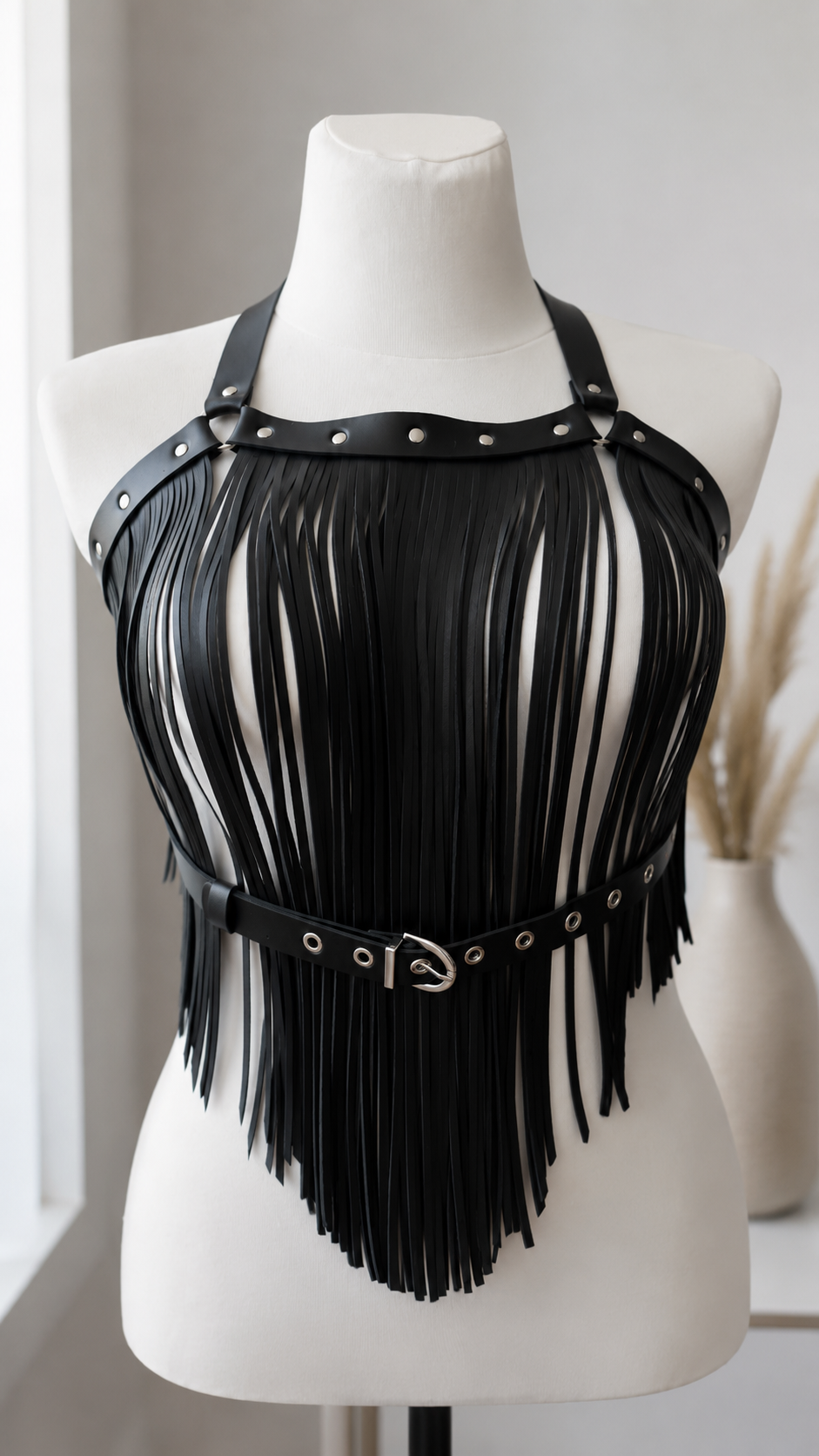 Black Fringe Harness Top – Festival Statement Body Harness