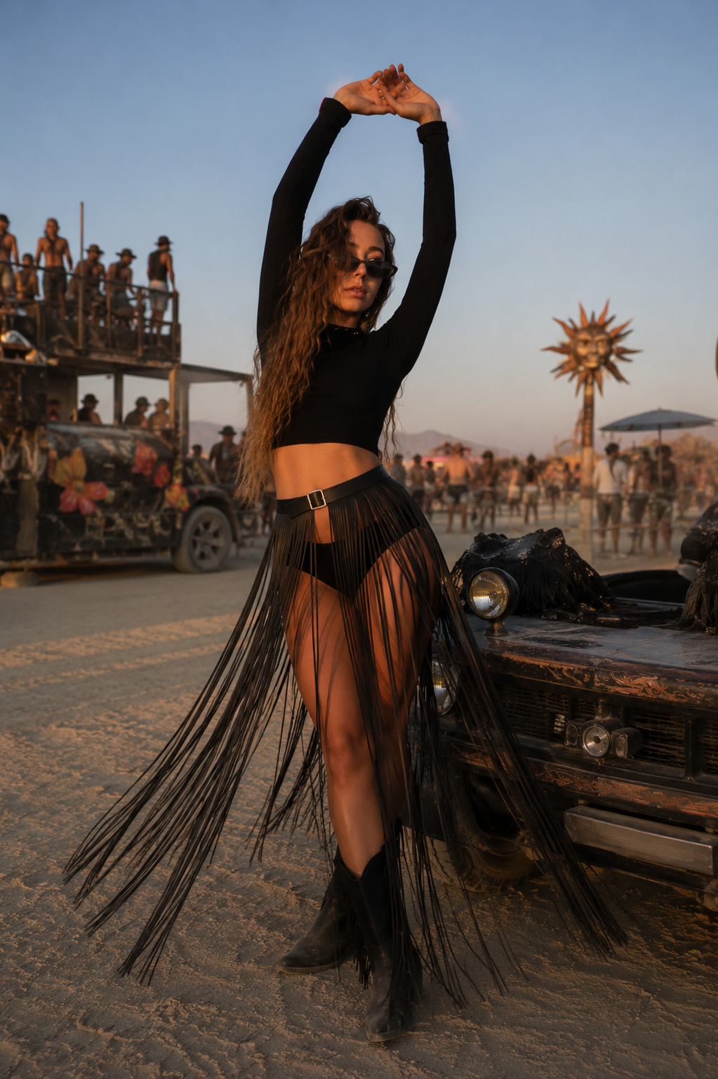 Festival Fringe Set – Vegan Leather Fringe Top & Maxi Fringe Belt | Burning Man Outfit