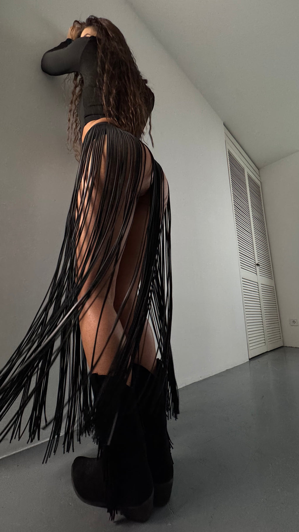 Long Vegan Leather Fringe Belt 110 cm: Adjustable Statement Piece