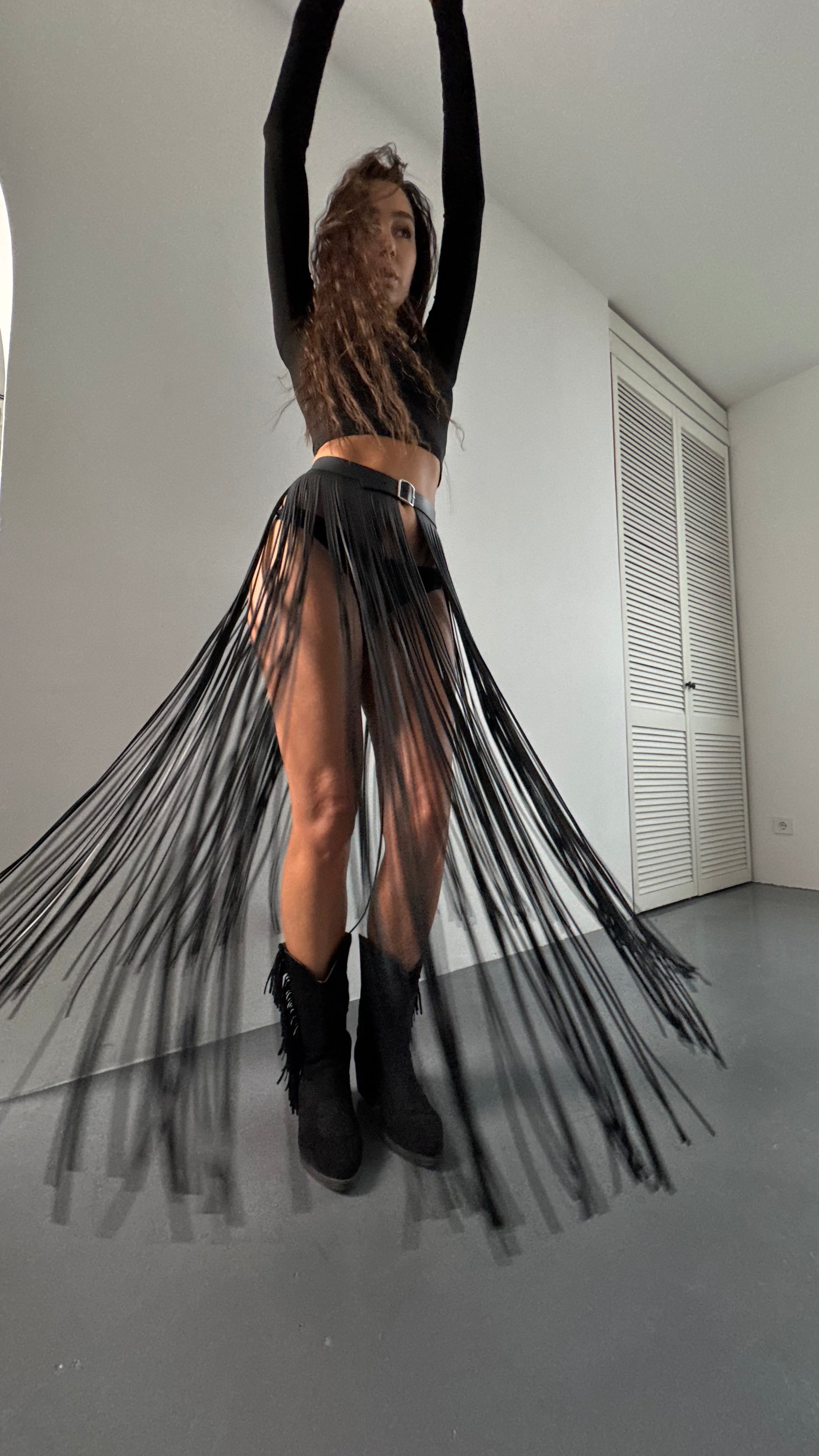 Long Vegan Leather Fringe Belt 80 cm: Adjustable Statement Piece