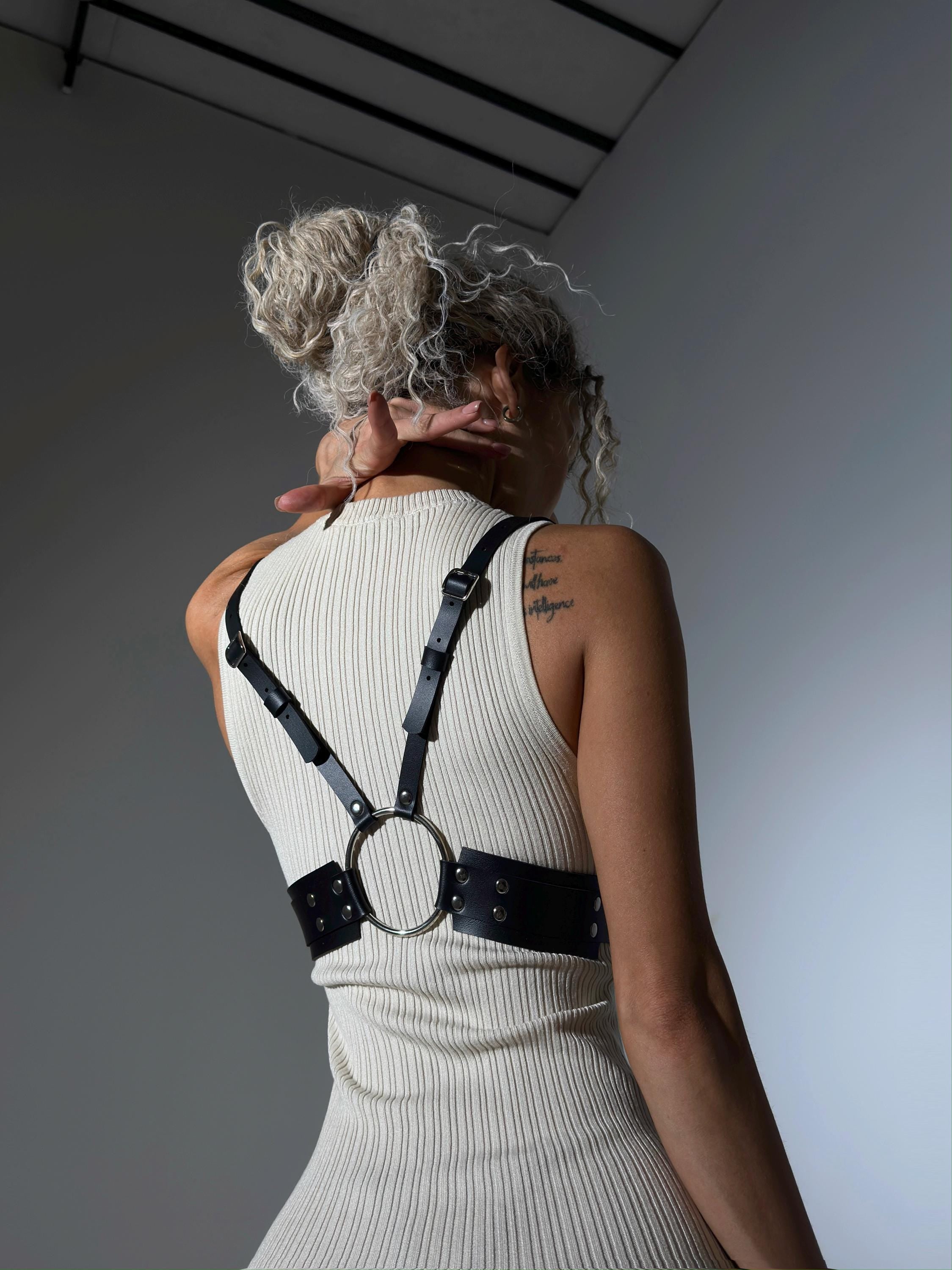 Handmade Leather Underbust Harness Belt, Adjustable Waist