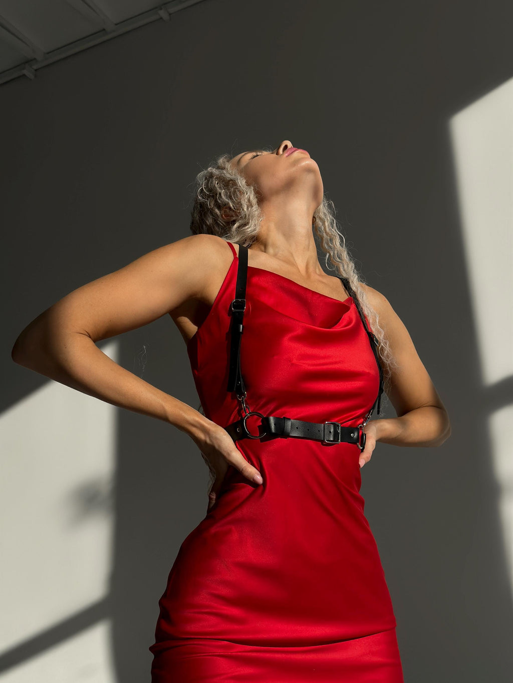 Black Leather Harness with Back Pattern — Elegant Statement Piece