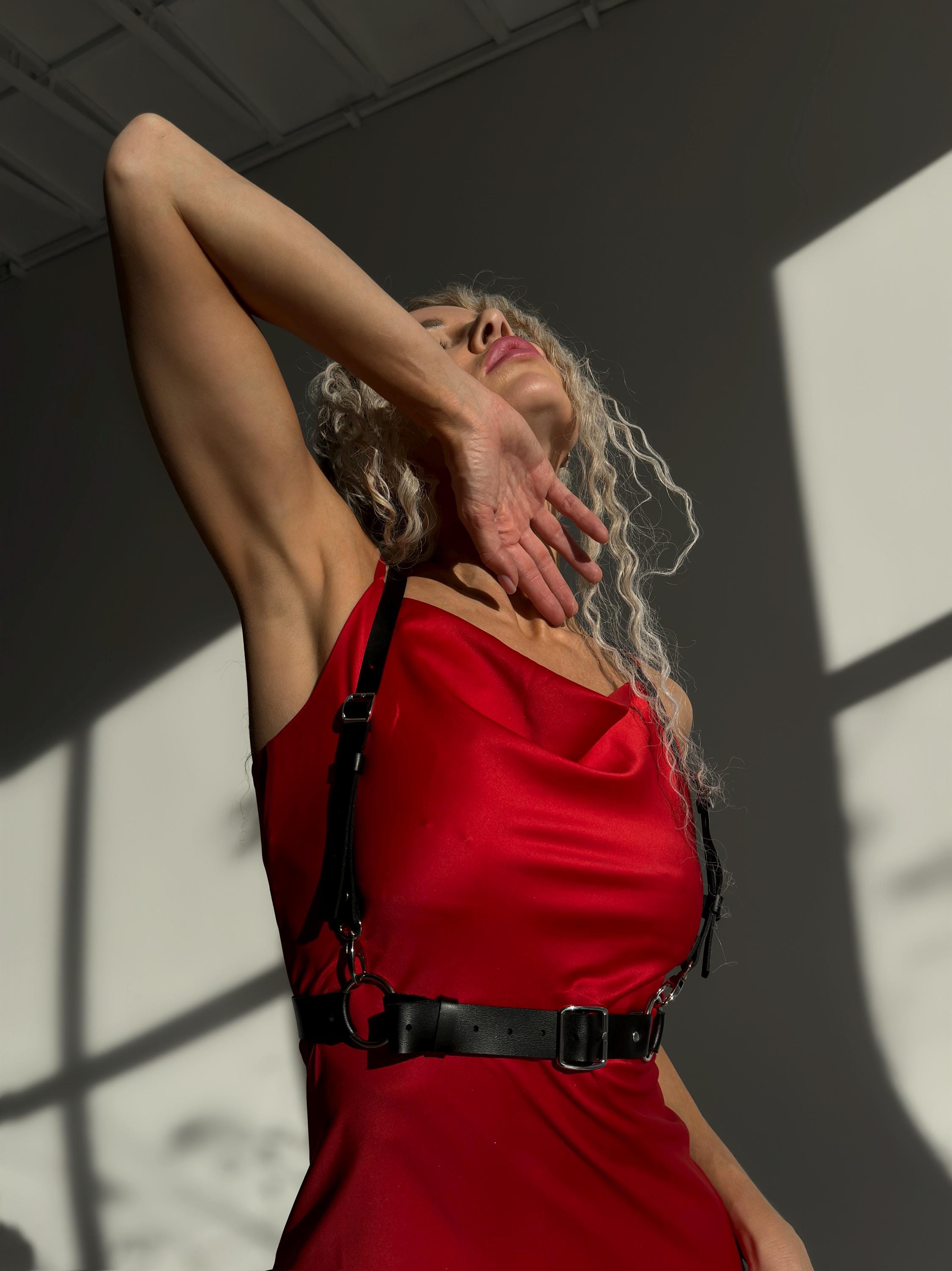 Black Leather Harness with Back Pattern — Elegant Statement Piece