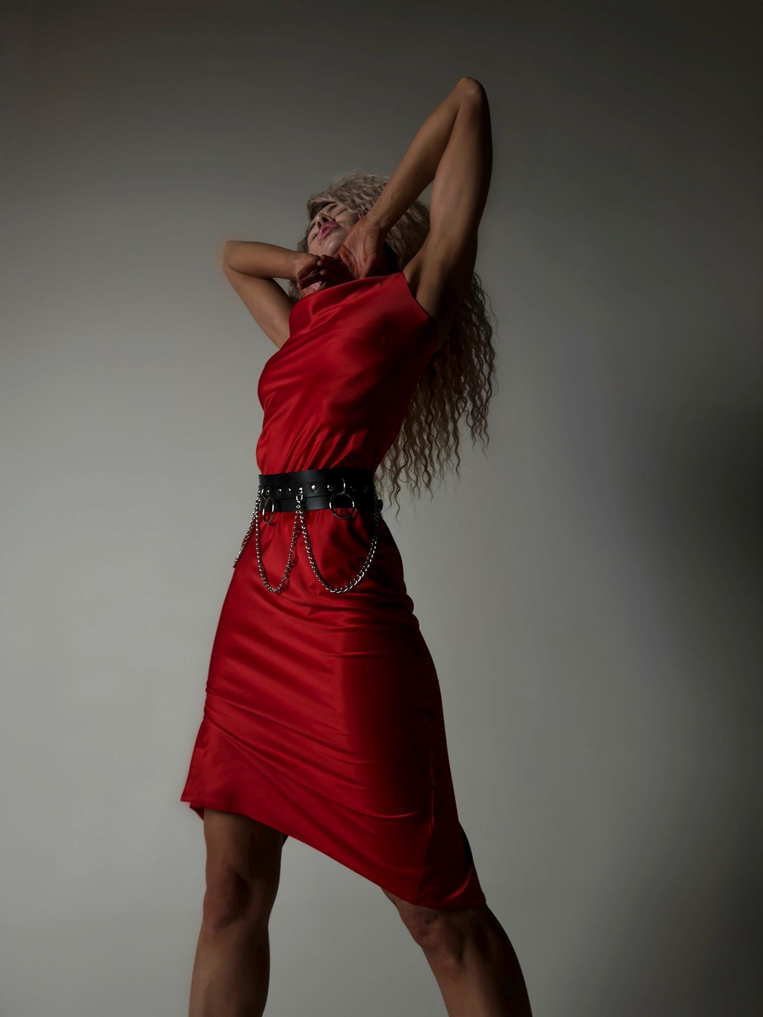 Corset Belt with Chain Vegan Leather: Goth Streetwear Waist Harness