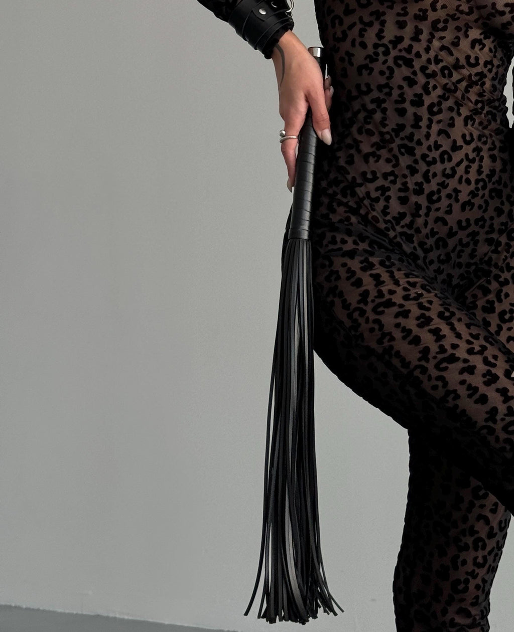 Handcrafted Leather Flogger with Vegan Handle & Metal Tip