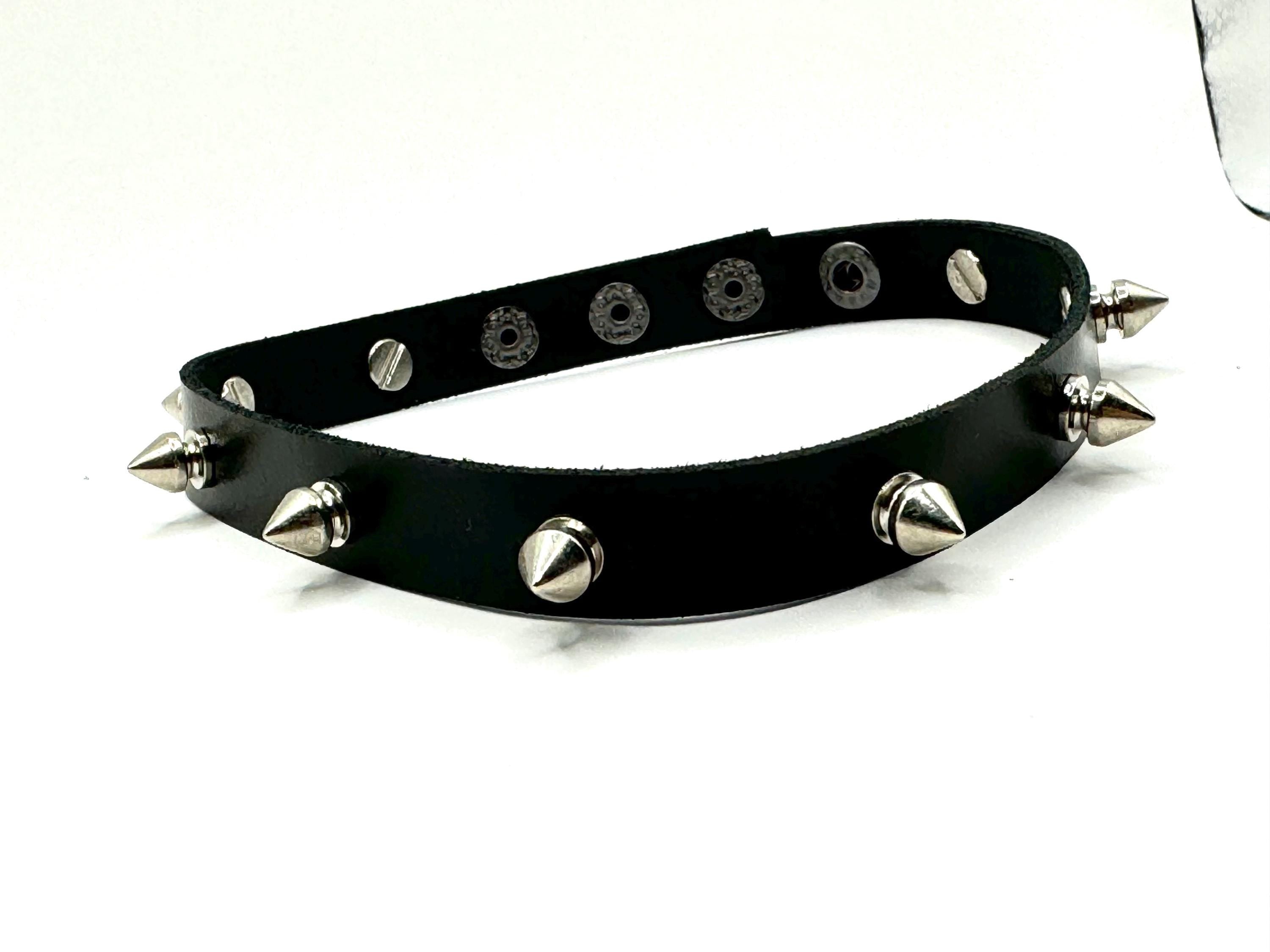 Thin Leather Choker with Small Spikes – Minimalist Edgy Style