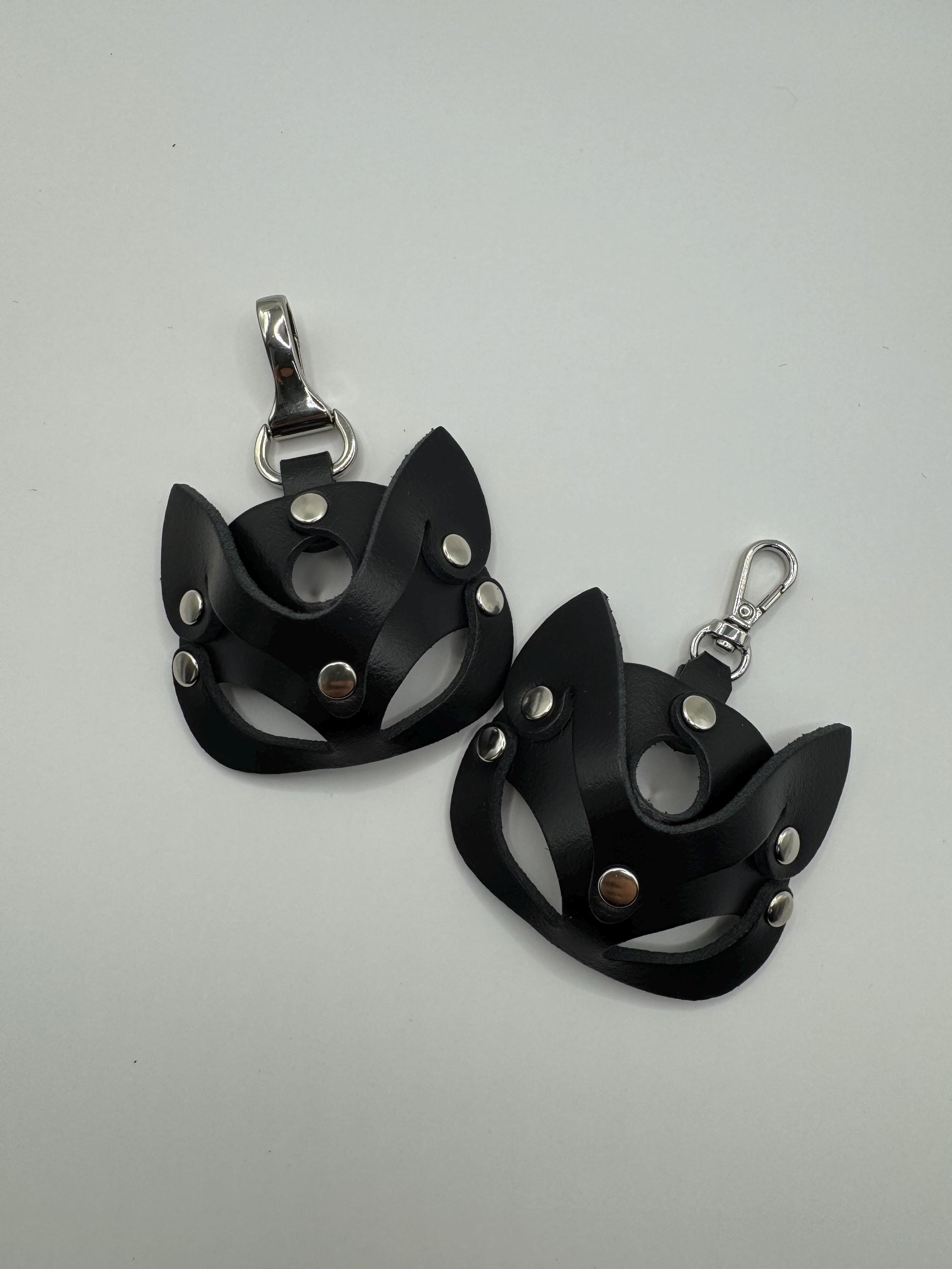 Leather Cat Mask Keychain – Genuine Leather Keyring | Wholesale Available