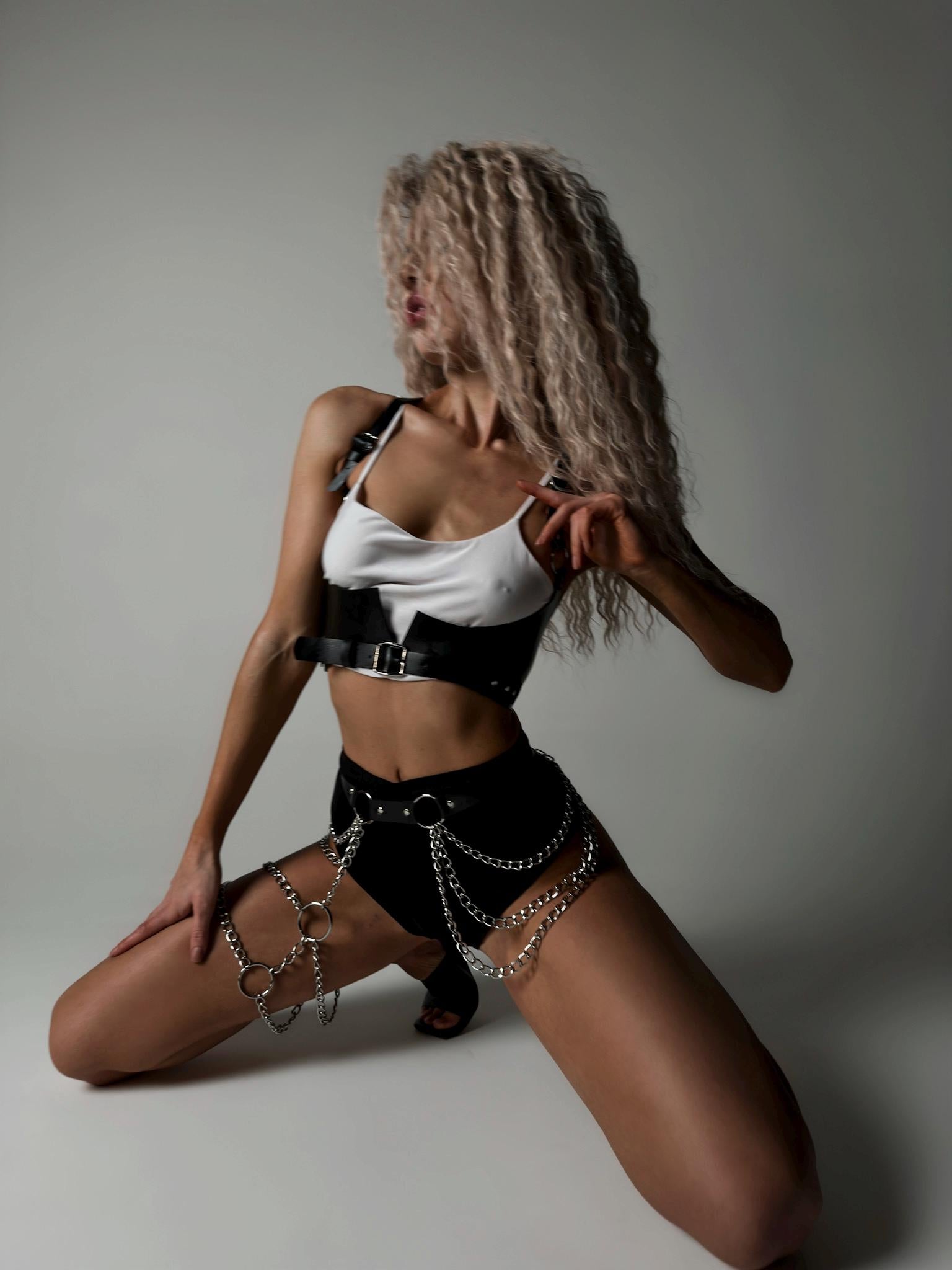 Leather Chain Harness Belt: Detachable Goth Waist Belt