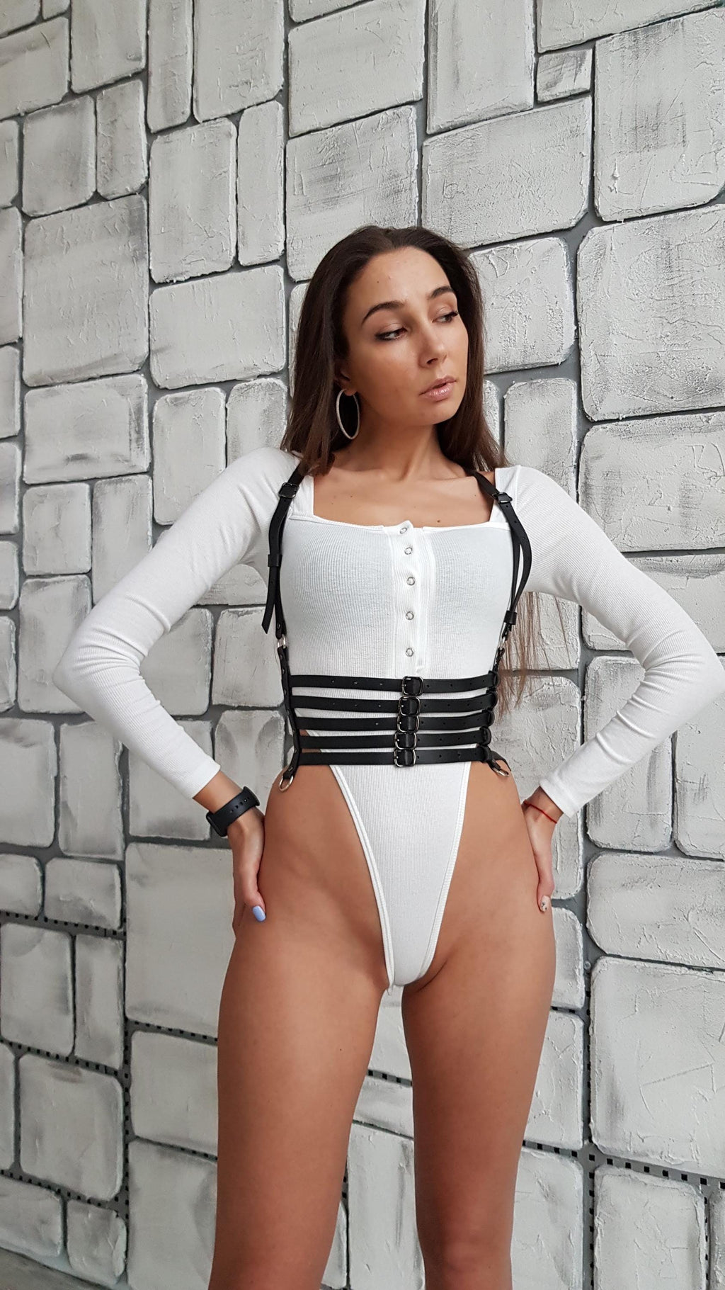 Five-Strap Leather Waist Harness — Bold Adjustable Statement