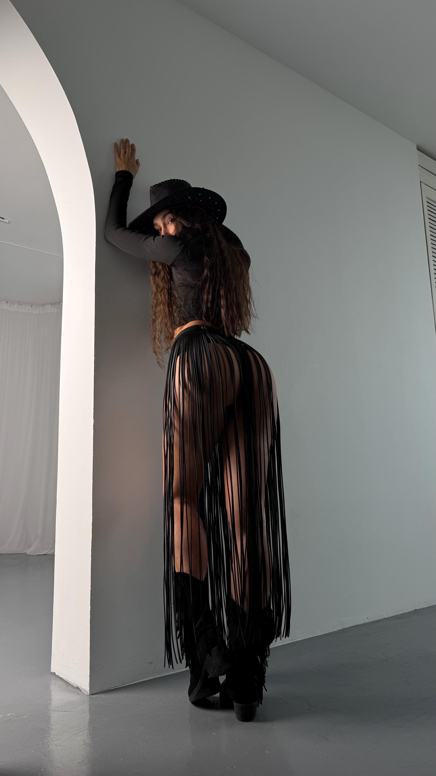 Floor-Length Fringe Belt 120сm— Adjustable Vegan Leather Statement Piece