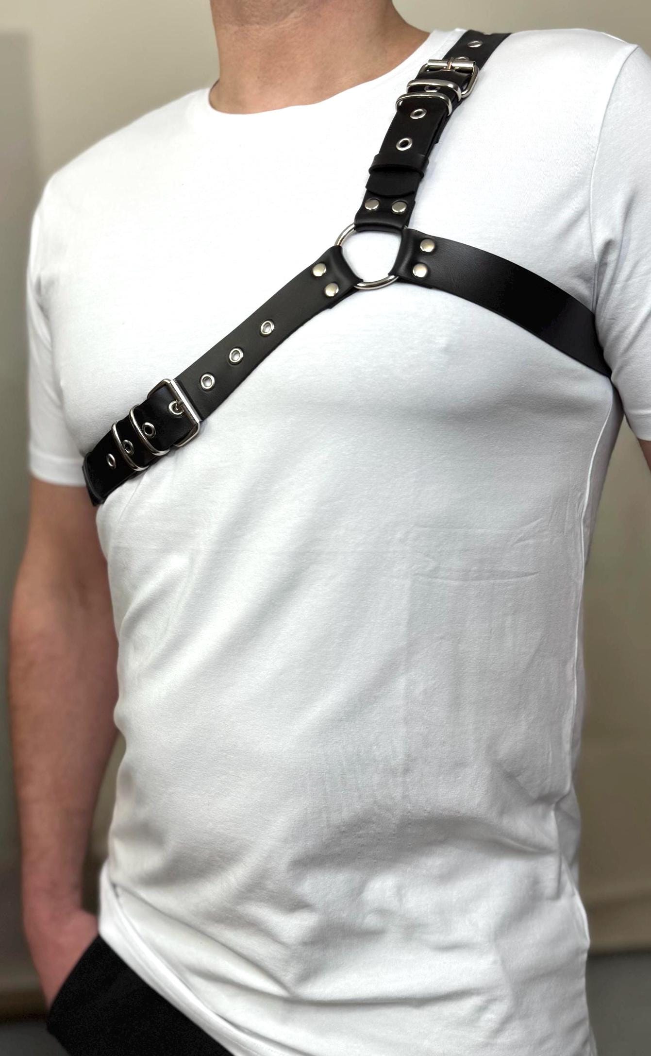 Men's Leather One-Shoulder Harness: Asymmetric Power Look