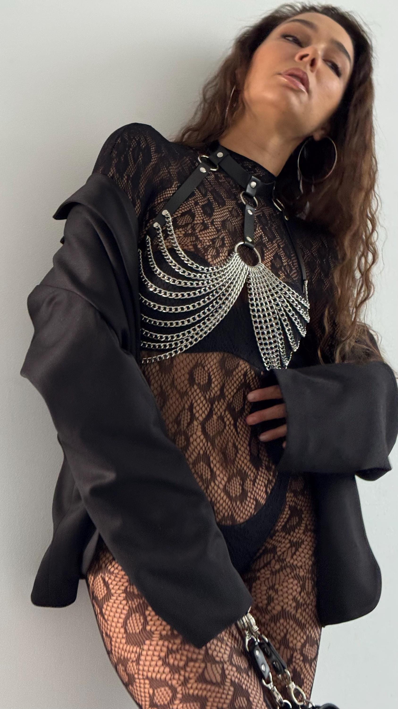 Leather Harness Top with Chains – Statement Body Accessory