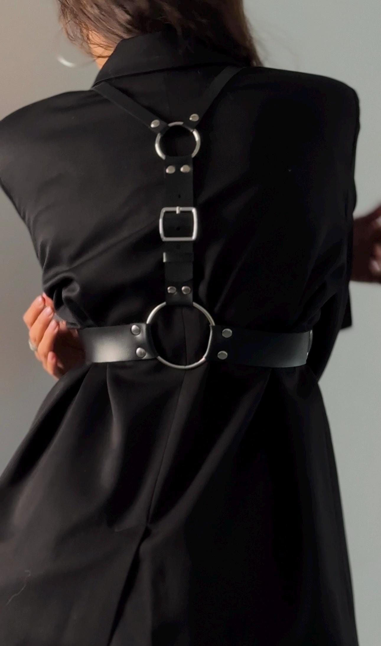 Vegan Leather Chest Harness: Adjustable Waist Belt