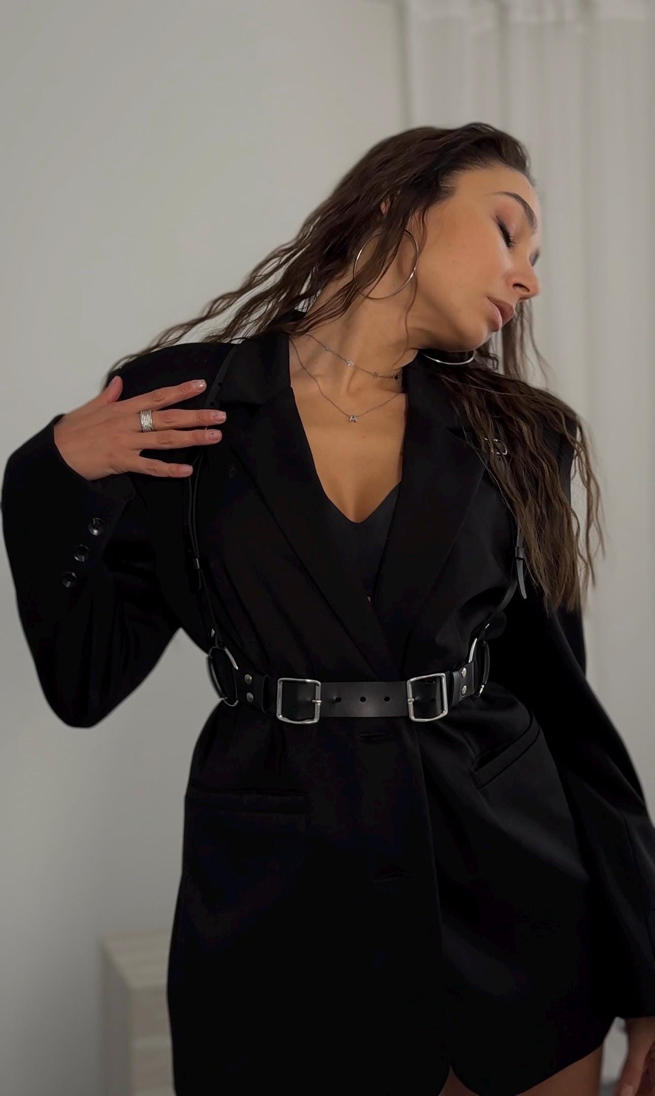 Vegan Leather Chest Harness: Adjustable Waist Belt