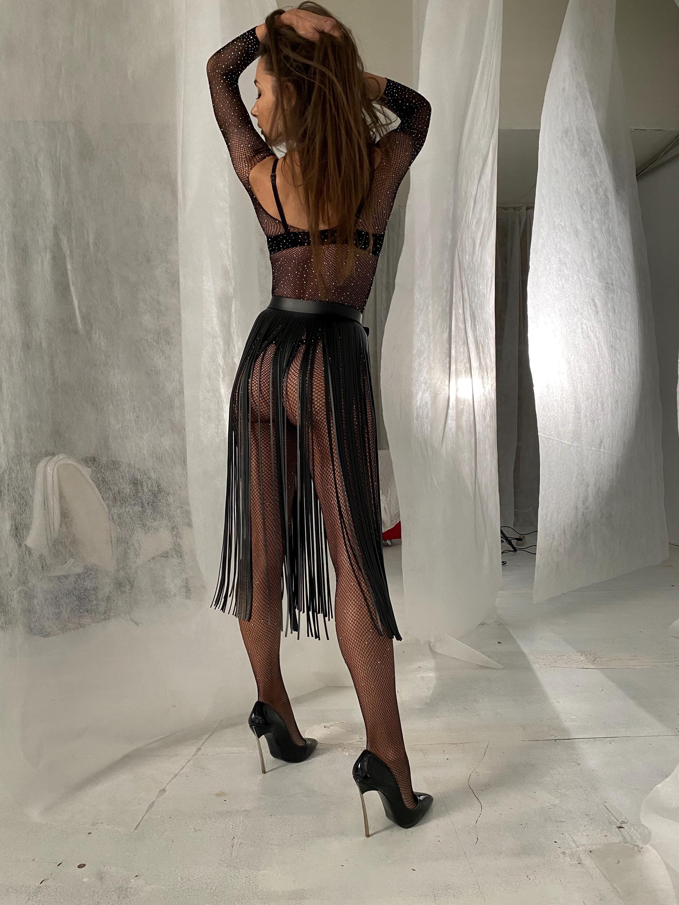 Vegan Leather 80cm Fringe Belt: Adjustable Floor-Length Statement Piece