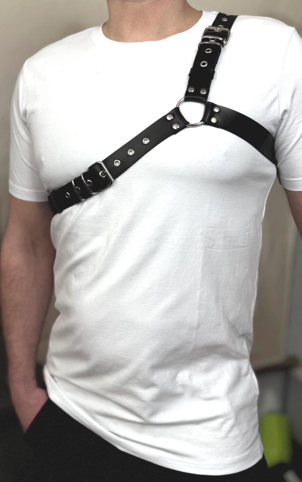 Men's Leather One-Shoulder Harness: Asymmetric Power Look