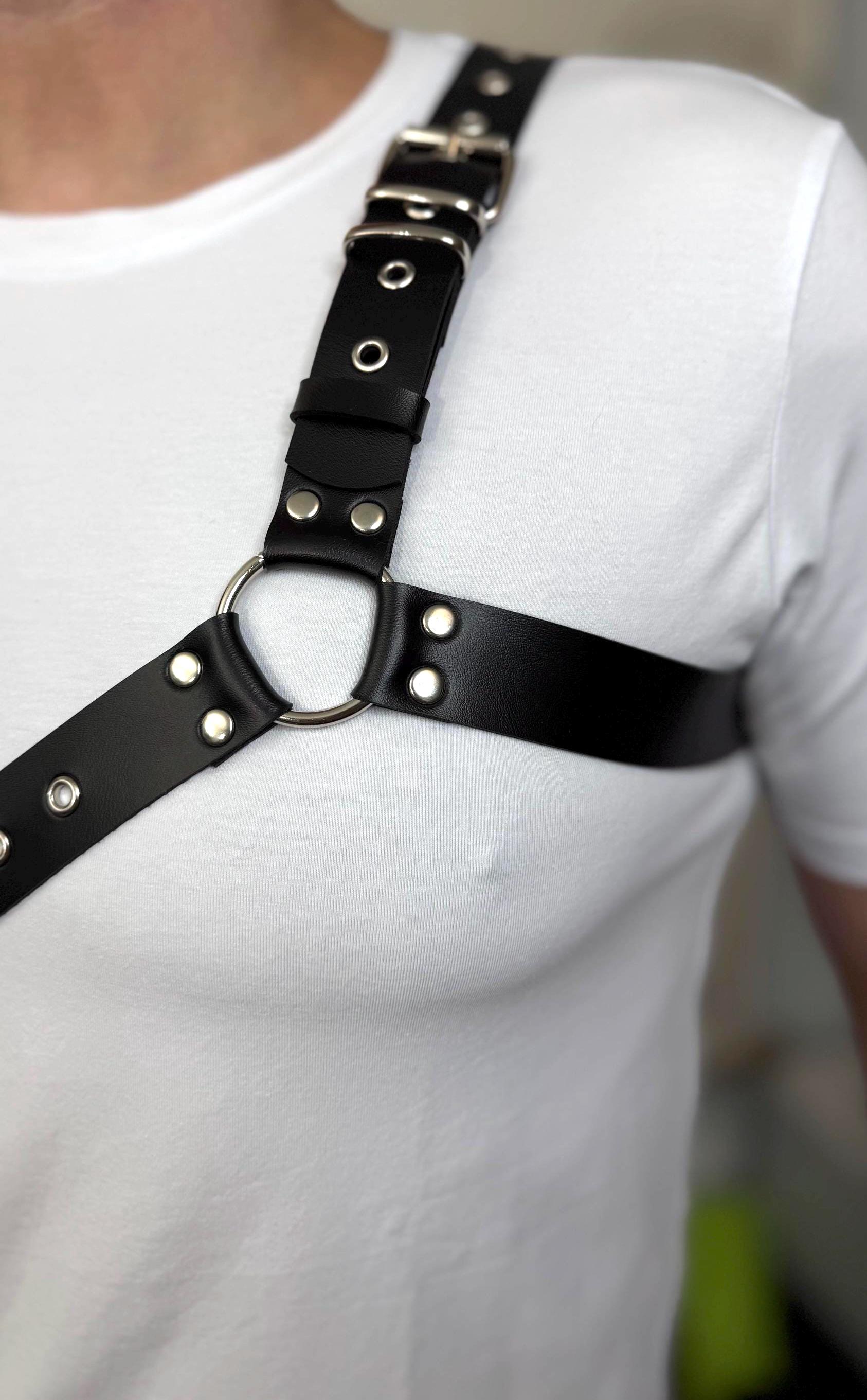 Men's Vegan Leather Chest Harness: Asymmetric One-Shoulder Design