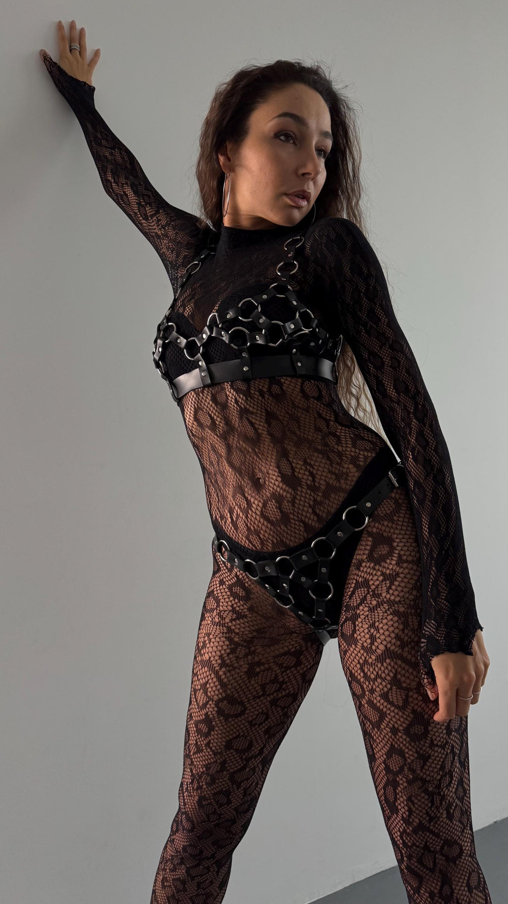 Black Leather Bra Top and Garter Panties Set – Custom Made Statement Lingerie
