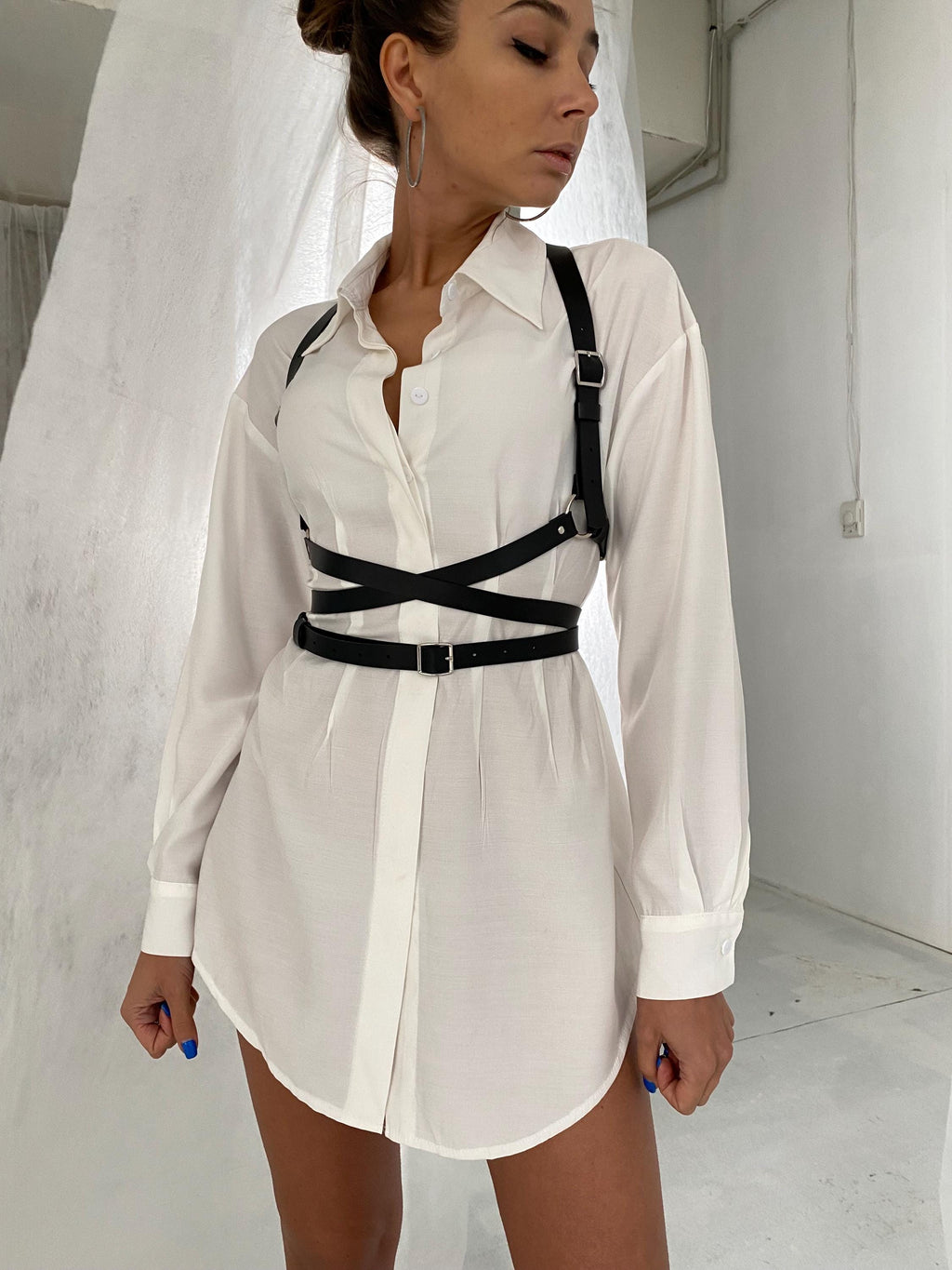 Vegan Leather Chest Harness Belt: Adjustable Waist Wrap
