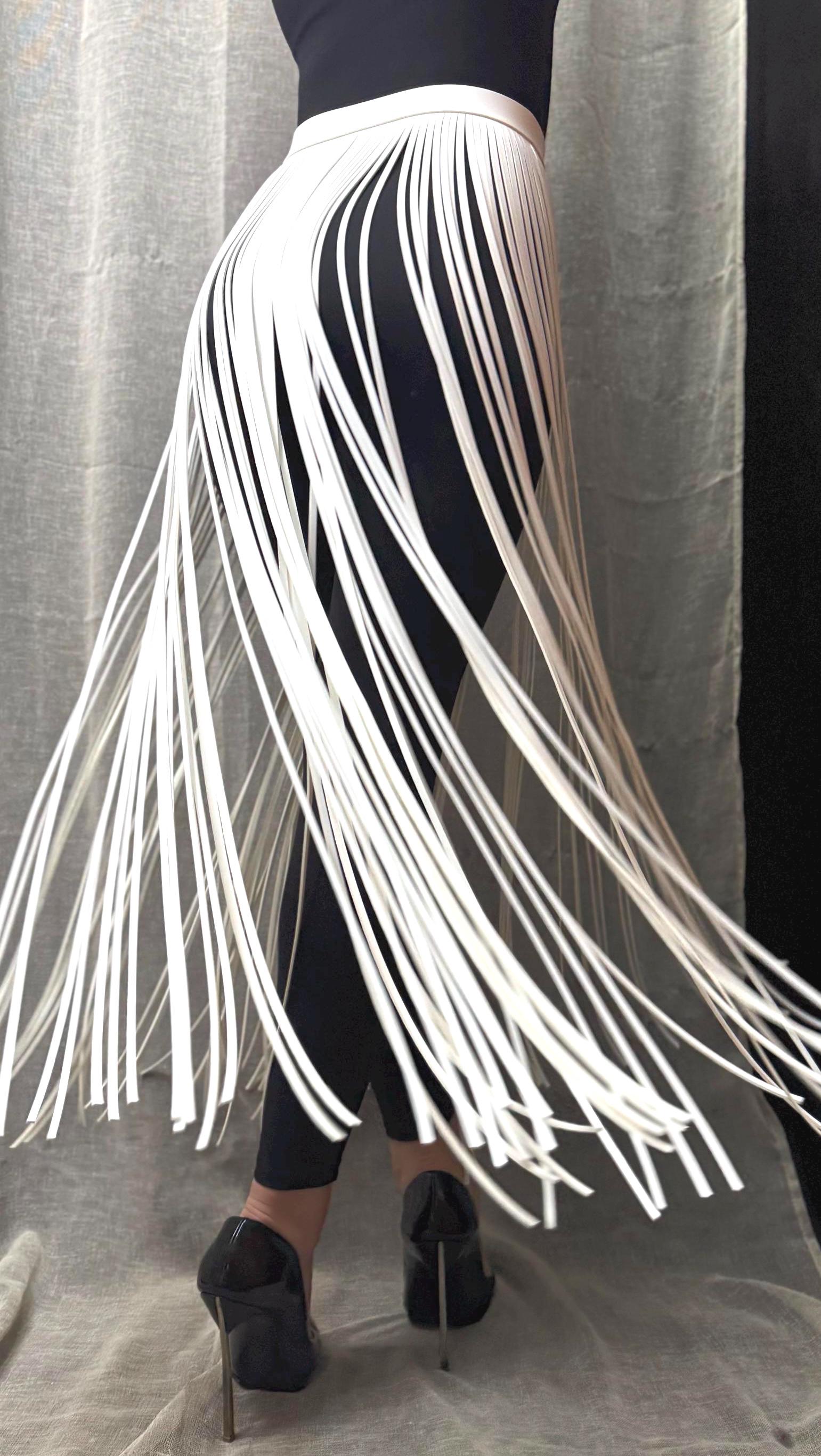 White  Fringe  110 cm Belt: Floor Length Statement Piece