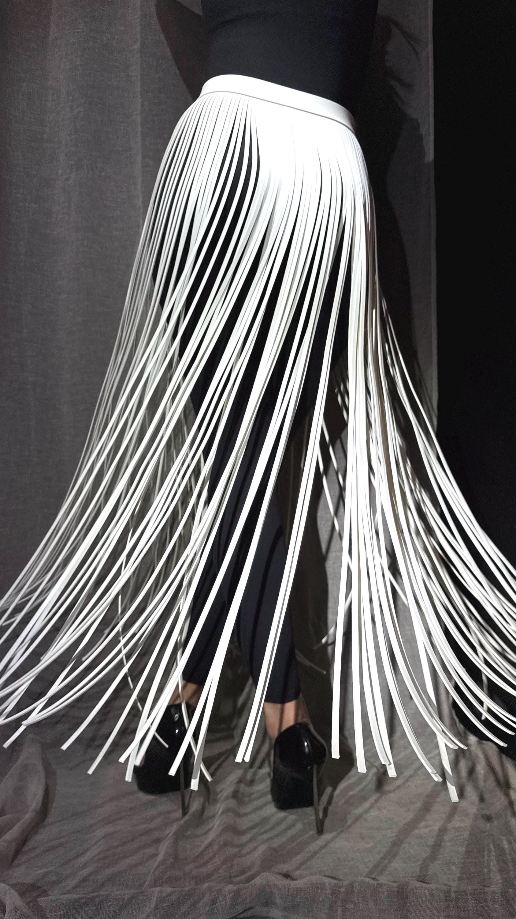 White  Fringe  110 cm Belt: Floor Length Statement Piece