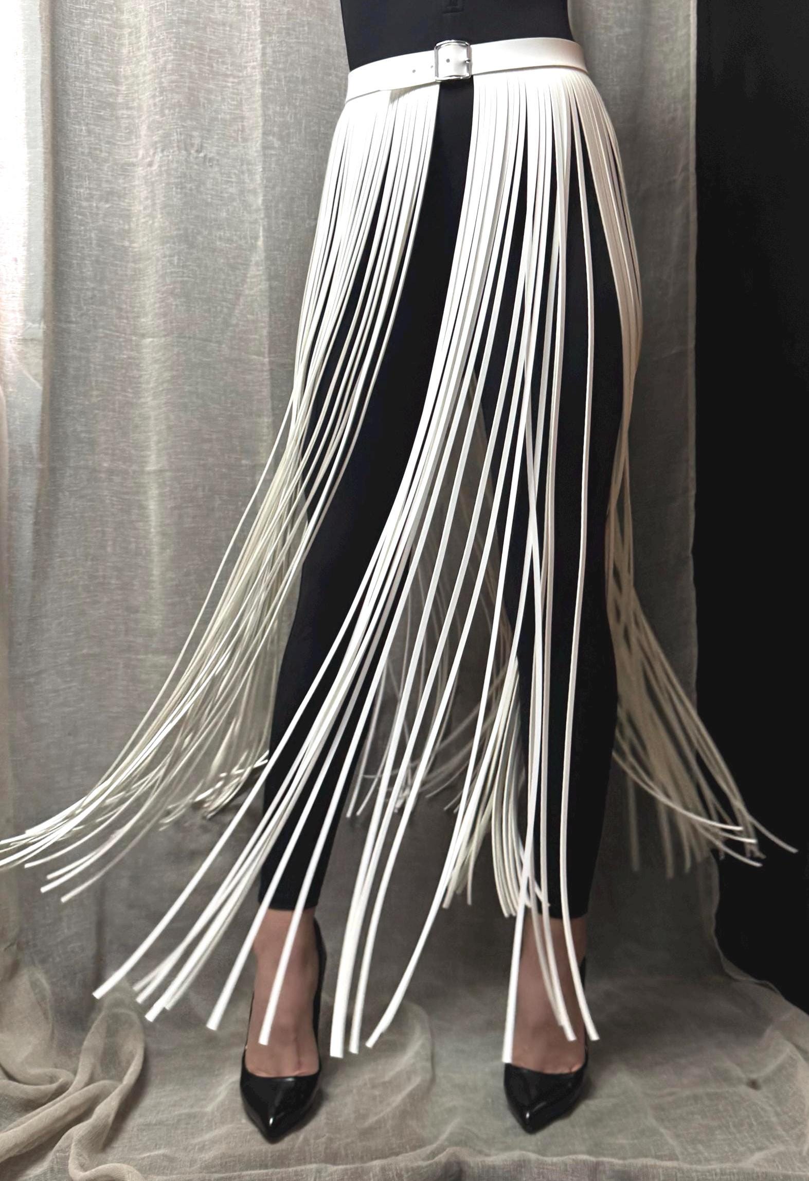 White  Fringe  110 cm Belt: Floor Length Statement Piece