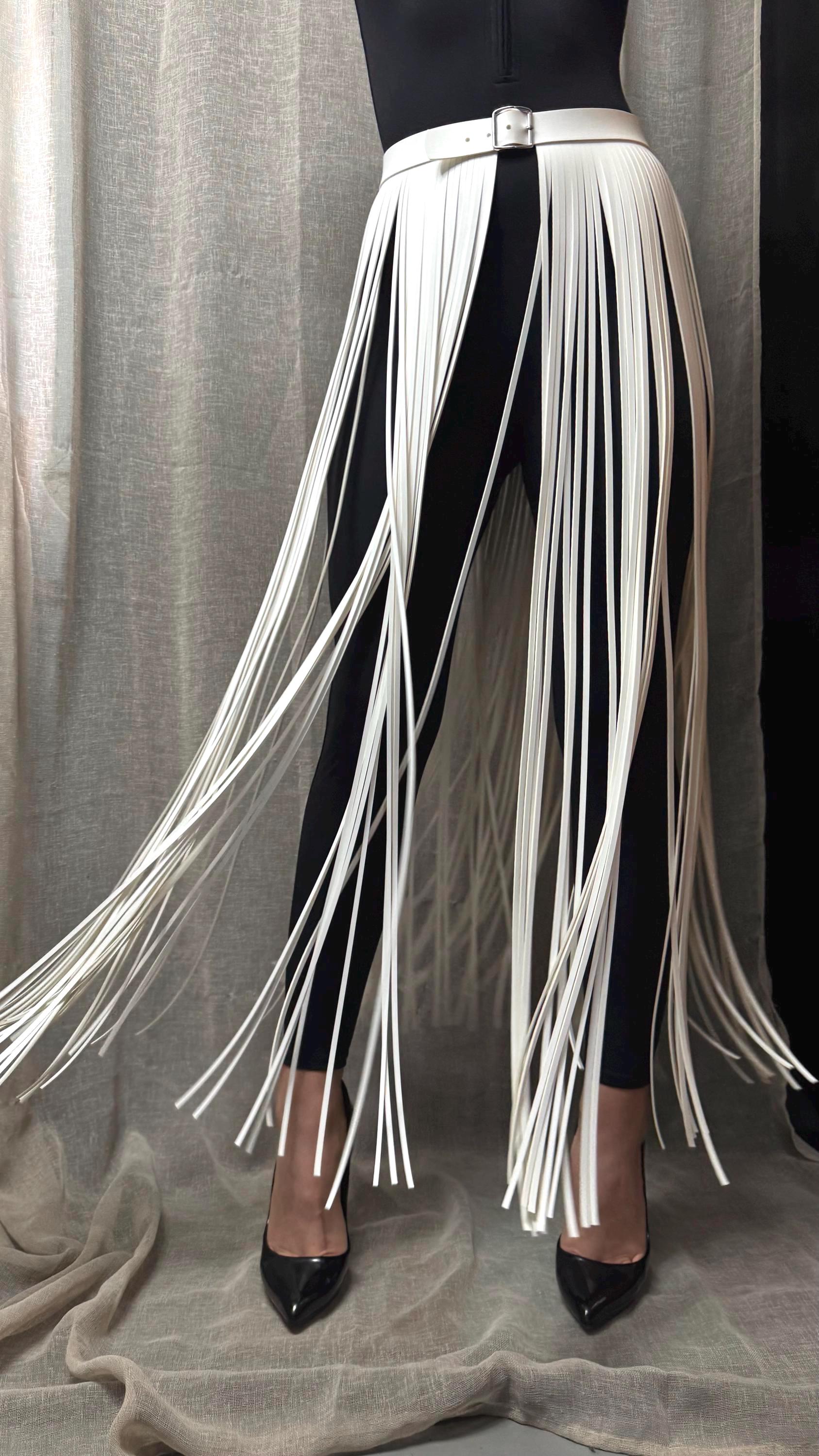 White  Fringe  110 cm Belt: Floor Length Statement Piece