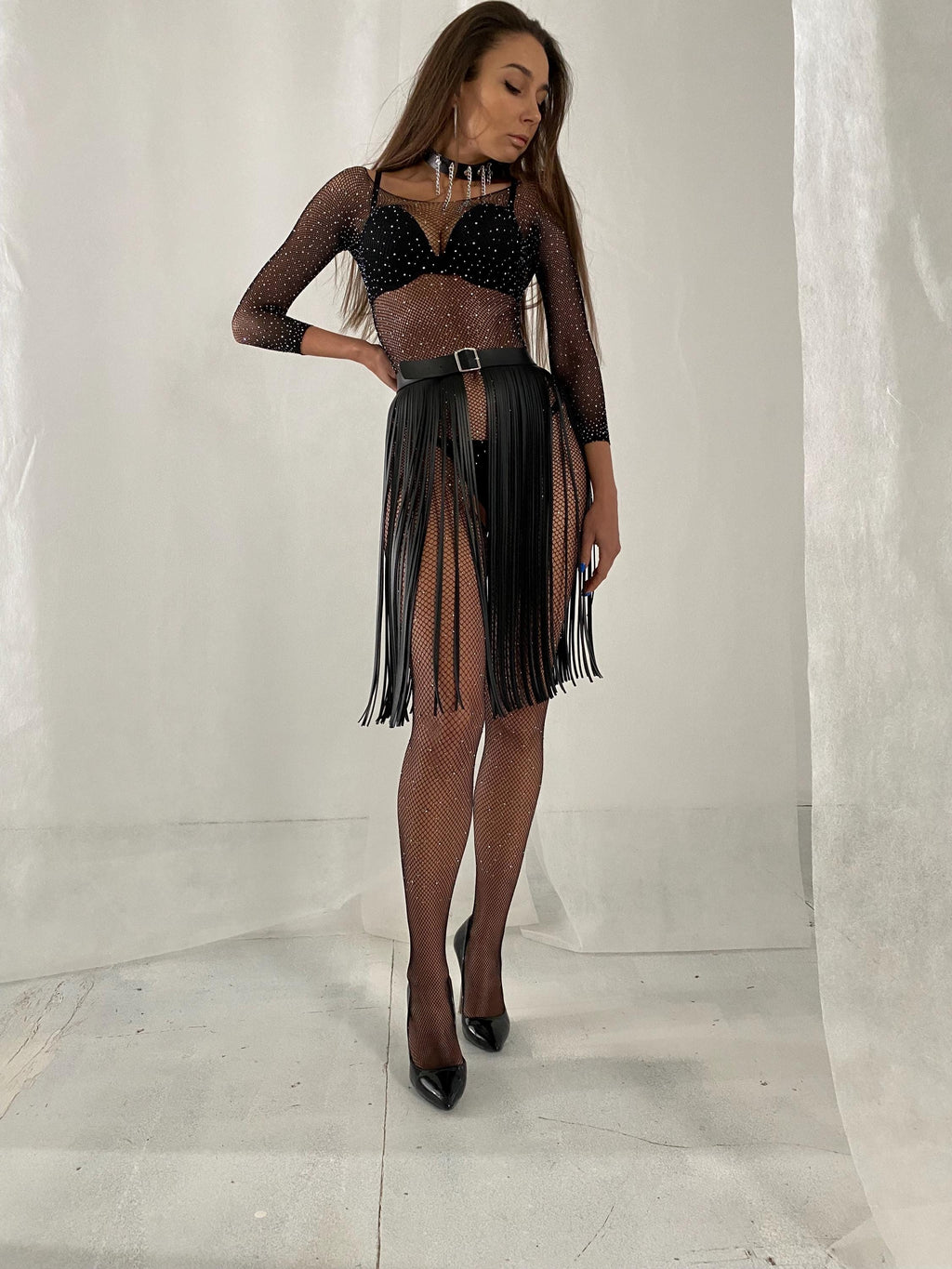 Floor-Length Fringe Belt 60cm— Adjustable Vegan Leather Statement Piece