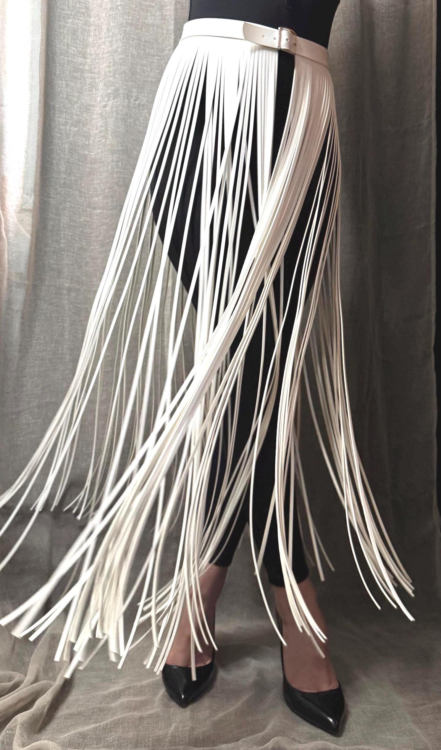 White  Fringe  110 cm Belt: Floor Length Statement Piece