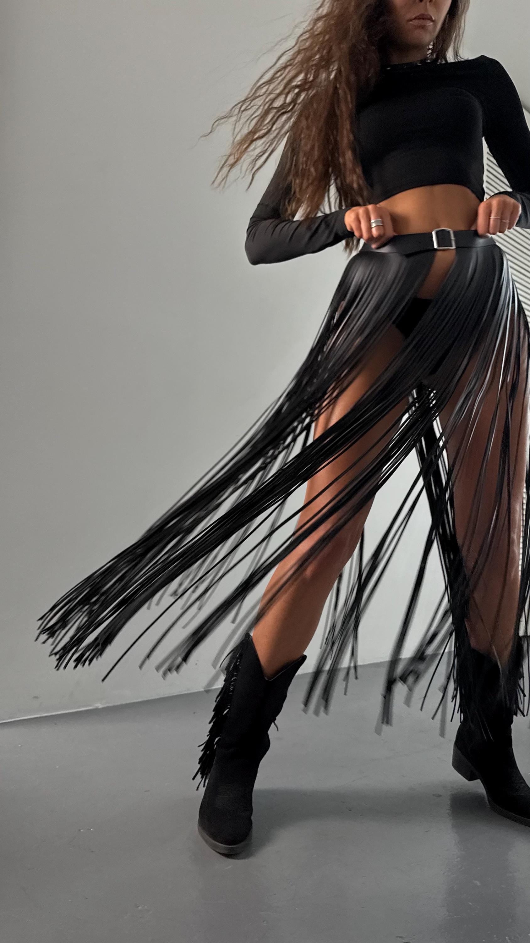 Fringe Belt Vegan 100cm Leather: Floor-Length Statement Piece